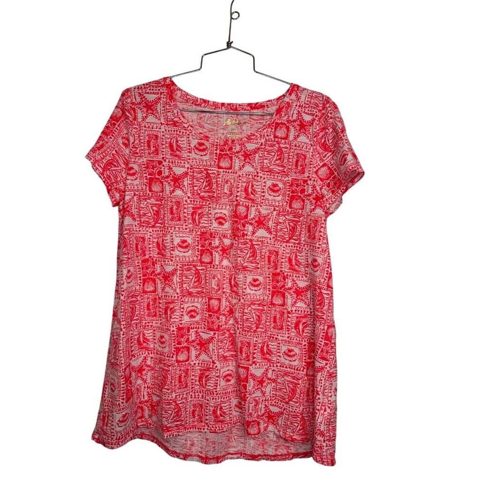 466. Lilly Pulitzer Printed T-Shirt Dress Size M Pink Coral